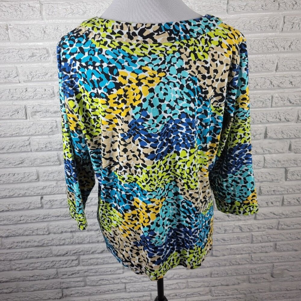 Rafaella Studio 2X Plus Blue Watercolor Knit Top 3/4 Sleeve Keyhole WAT70E - Picture 6 of 10